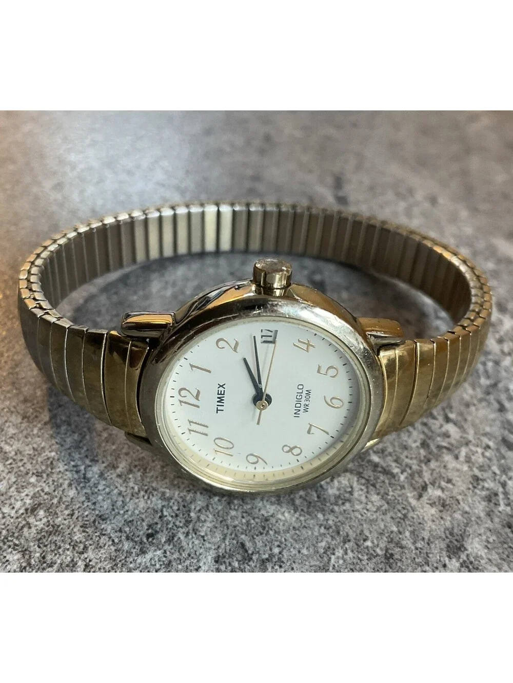 Timex Easy Reader Womens Watch Gold Tone Case White Dial Gold Expansion Band BZ
